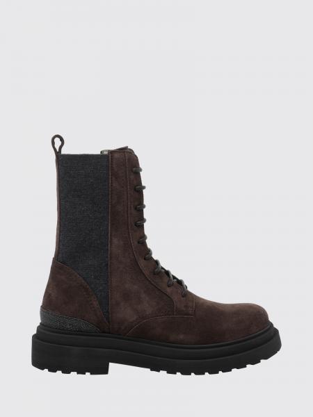 Suede Combat Boots Brunello Cucinelli with Monili and Side Zip