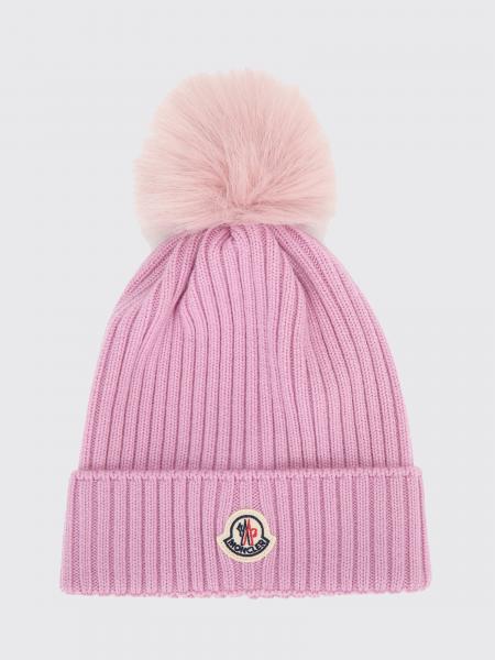 Boy's Ribbed Wool Beanie Moncler with Pom-Pom and Logo Patch