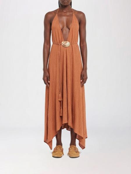 Alanui Mermaid Inside Linen Midi Dress with Halter Neck and Asymmetric Hem