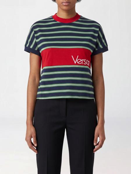 Slim Fit Striped Cotton T-Shirt Versace with a Crew Neckline