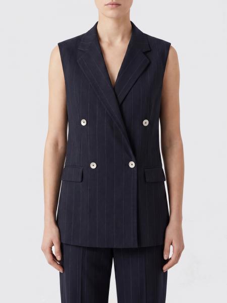 Tagliatore Bernice Pinstriped Double-Breasted Linen-Blend Waistcoat with Peak Lapels