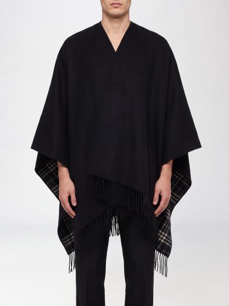 Asymmetrical Wool Cape Burberry with Fringed Edges