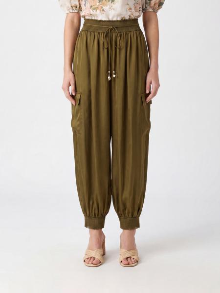 Pantaloni cargo wide leg Zimmermann in seta a vita alta con coulisse