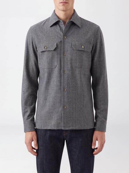 Wool Shirt Jacket Brunello Cucinelli with Patch Pockets and Button Closure