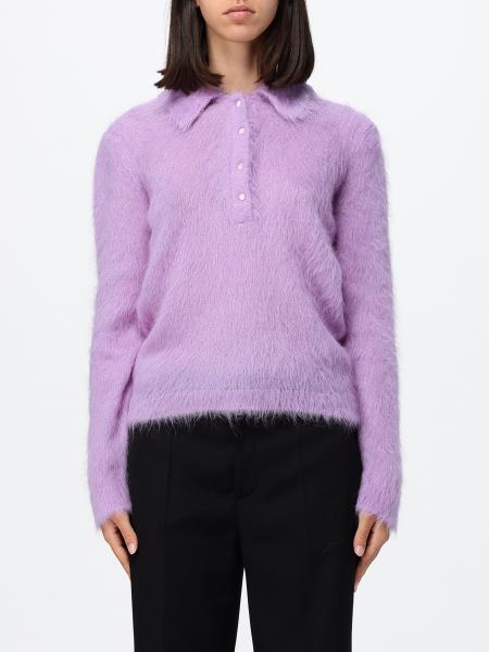 Long-Sleeved Polo Chloé in Wool and Mohair Blend with a Classic Collar