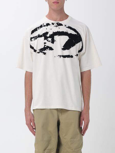 Diesel Crewneck Cotton T-shirt with Dust-Effect Oval D Logo