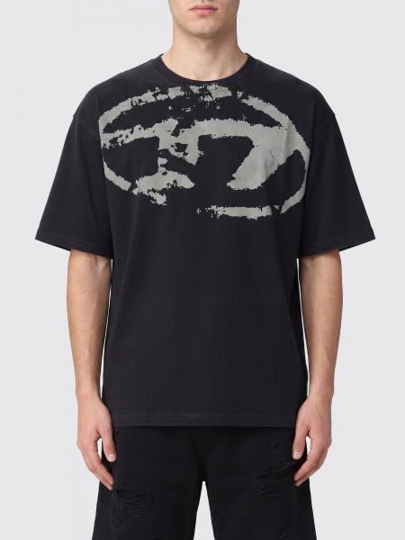 Diesel Crewneck Cotton T-shirt with Dust-Effect Oval D Logo