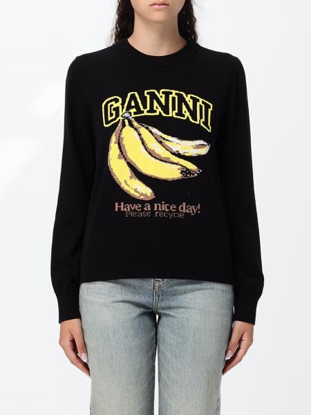 Sudadera Ganni de algodón con cuello redondo, logo en jacquard y bordes acanalados