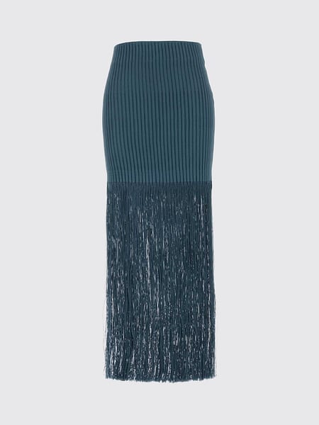High-Waisted Ribbed-Knit Pencil Maxi Skirt Alaïa with Fringes