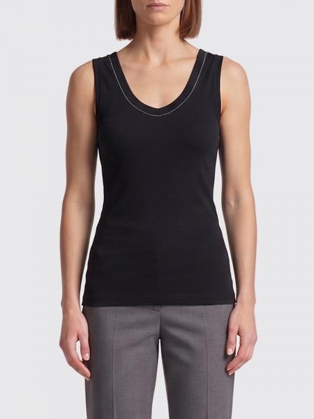 Slim Fit V-Neck Brunello Cucinelli Stretch-Cotton Top with Monili Detail