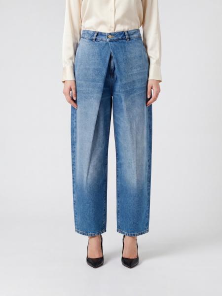 Mid-Rise Baggy Jeans Balmain in Stone-Washed Denim with Asymmetrical Design