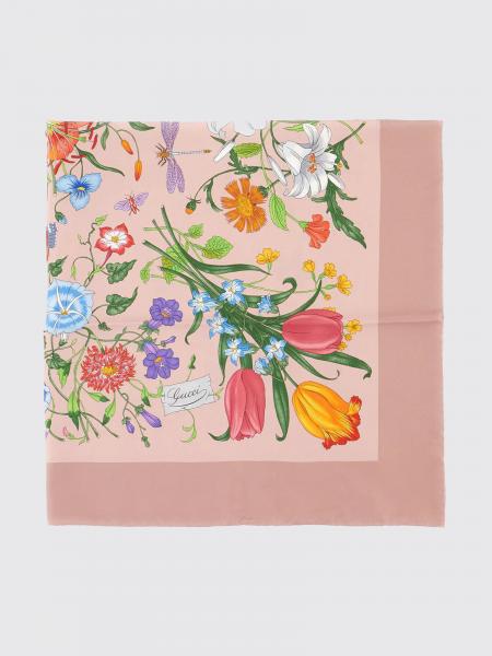 Квадратный платок Gucci из чистого шелка с цветочным принтом и контрастным логотипом