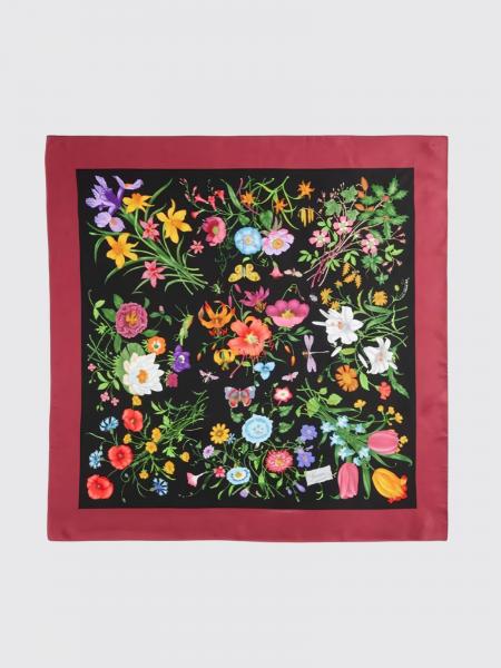 Gucci Square Scarf in Pure Silk with Floral Print and Contrast Logo