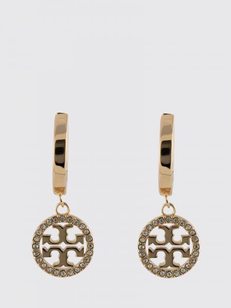 Boucles d'oreilles pendantes créoles Icon Tory Burch avec logo Double T et strass