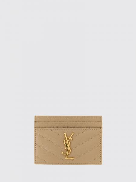 Porte-cartes plat Cassandre Saint Laurent en cuir grain de poudre avec YSL