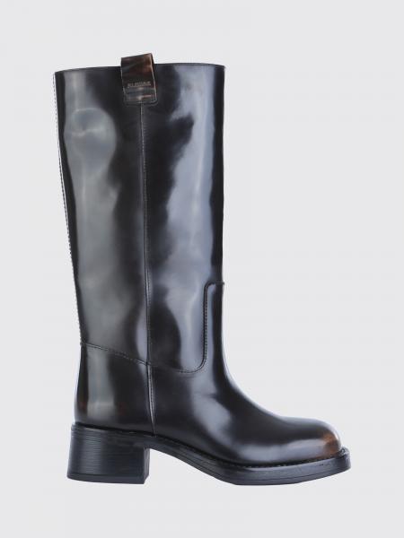 Sajan Leather Knee-High Boots Alohas with Square Toe and Low Heel