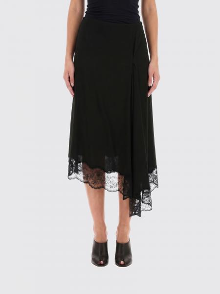 McQueen Asymmetrical Midi Skirt in Viscose with Lace Inserts