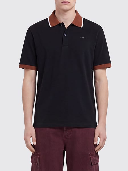 Cotton Polo Shirt Marni with Contrasting Trims and Striped Collar