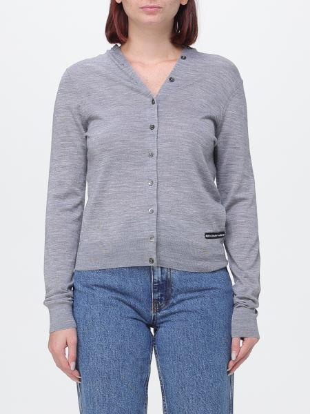 Alexander Wang V-Neck Wool Cardigan with Contrast Logo for Women
