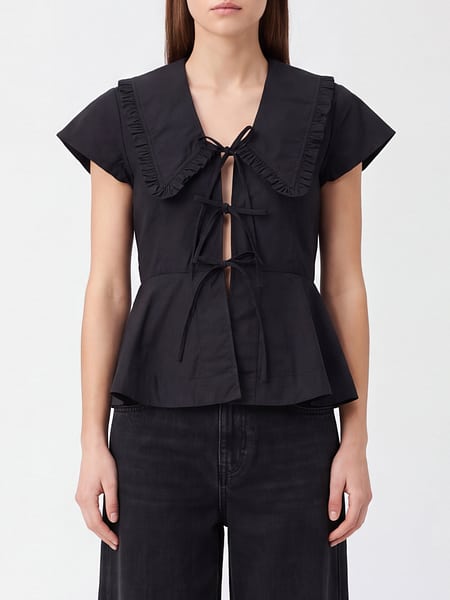 Ganni Organic Cotton Blouse with Sailor Collar and Ruffles