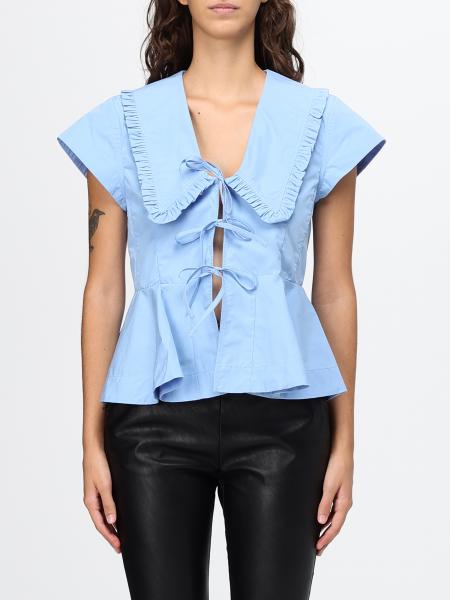 Blouse Ganni en coton biologique avec col marin et volants