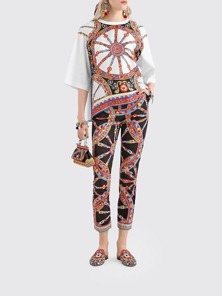 Dolce & Gabbana Cotton and Silk T-Shirt with Carretto Siciliano Print