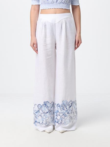 Ermanno Scervino Wide-Leg Linen Palazzo Trousers with Embroidery