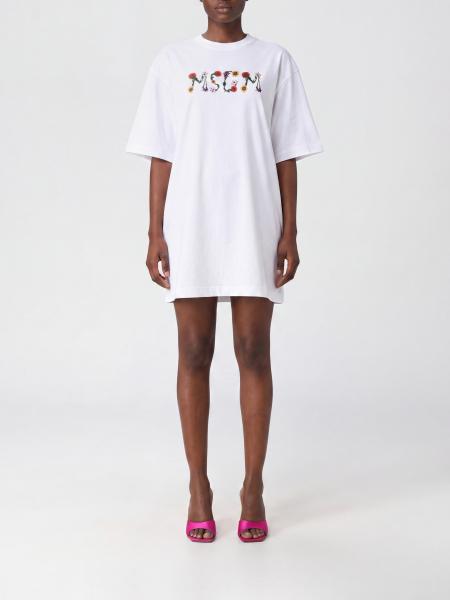 Mini-T-Shirt-Kleid von MSGM aus Baumwolle mit Kontrastlogo und überschnittenen Schultern