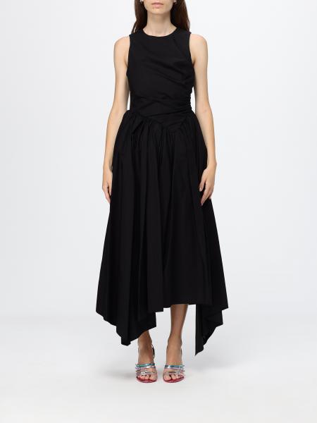 Asymmetric Off-the-Shoulder Cotton Midi Dress MSGM with a Crew Neck