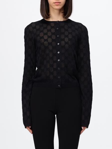 Cardigan Gucci slim fit in crêpe con monogramma GG e scollo a girocollo
