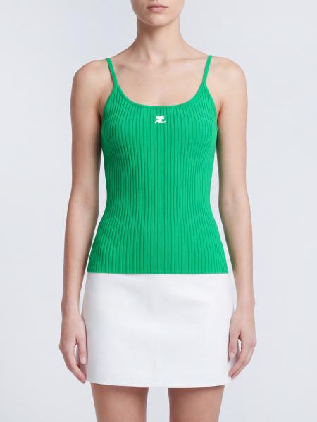 Slim Fit Ribbed Jersey Top Courrèges with Square Neckline and Thin Straps
