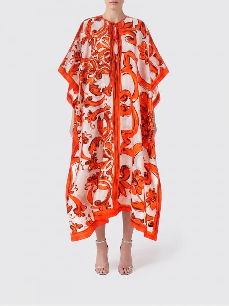 Dolce & Gabbana Maioliche Print Silk Midi Caftan with Asymmetrical Hem