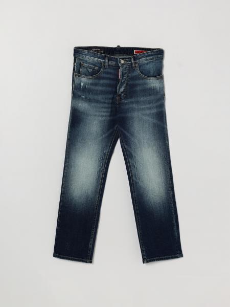 DSQUARED2 男童弹力棉牛仔直筒牛仔裤