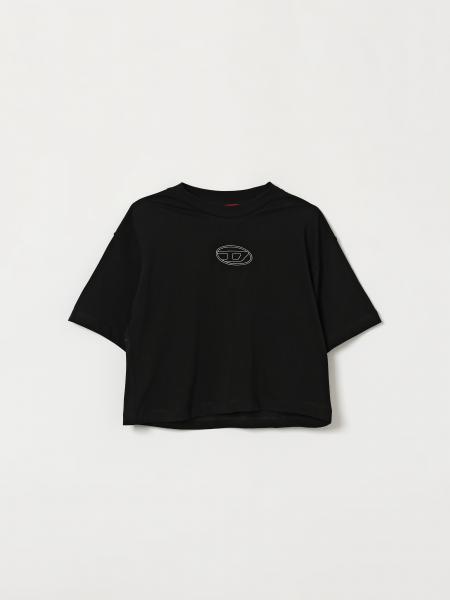 Diesel Boys' Cotton T-shirt with Maxi Oval D Logo Print