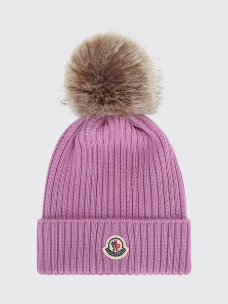Boy's Rib-Knit Beanie Moncler with Pompom and Logo Patch