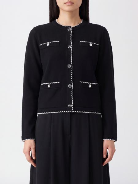 Tory Burch Slim Fit Wool Cardigan with Crew Neck and Patch Pockets