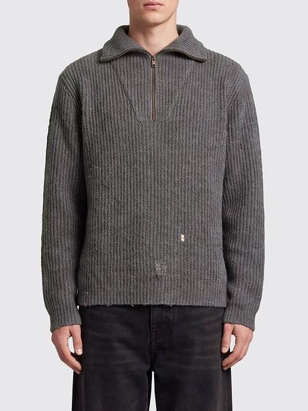 Maglia a collo alto Maison Margiela in lino e lana con zip ed effetto distressed