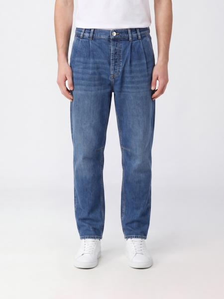 Jean droit Brunello Cucinelli en denim de coton à pinces
