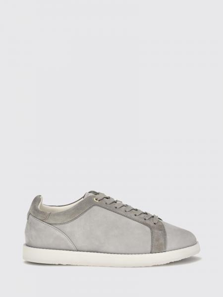 Brunello Cucinelli Low Top Leather and Suede Sneakers with Printed Logo