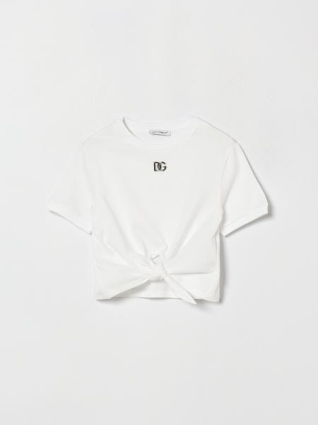 T-shirt Dolce & Gabbana da bambino in cotone con monogram DG e fondo da annodare