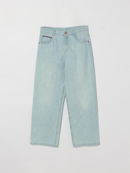 Jeans a gamba dritta Brunello Cucinelli da bambina in denim con ricamo monile
