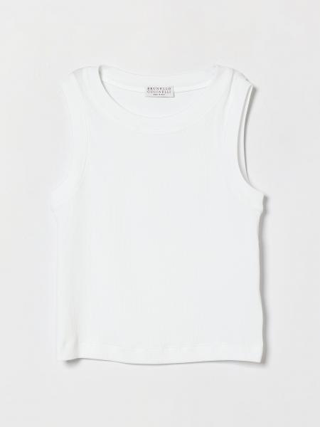 Canotta slim fit Brunello Cucinelli da bambina in cotone con ricamo monile