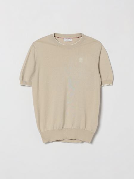 Maglia Brunello Cucinelli da bambino in cotone con logo e profili a contrasto