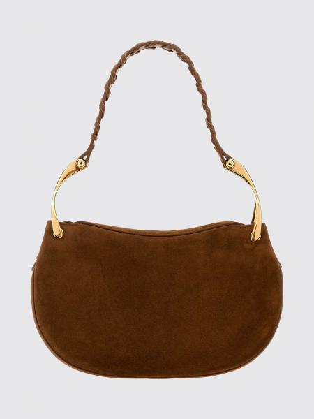 Wishbone Suede Shoulder Bag McQueen with Metal Trims and Engraved Logo