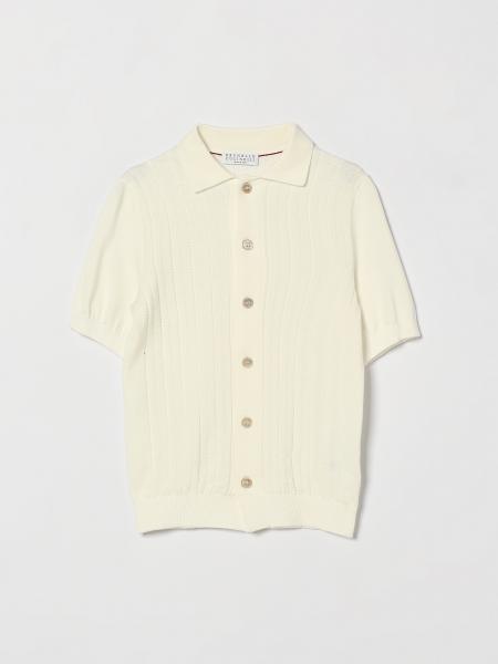 Polo in maglia di cotone a coste Brunello Cucinelli da bambino a maniche corte