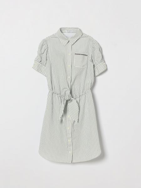 Abito chemisier a righe Brunello Cucinelli da bambina in cotone con coulisse in vita