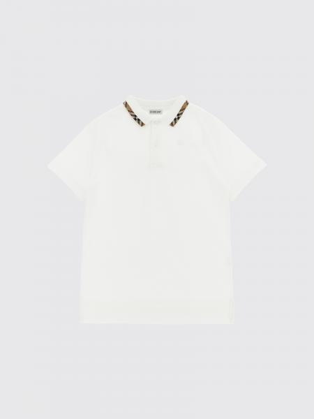 Polo Burberry da bambino in cotone con colletto a motivo check e logo EKD