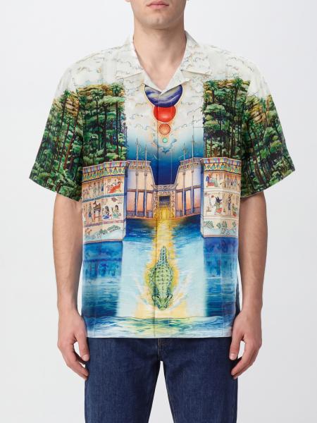 Short-Sleeved Graphic Print Silk Shirt Casablanca with Cuban Collar