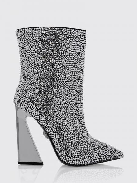 Almond-Toe Leather Ankle Boots Philipp Plein with Swarovski Crystals and High Heels