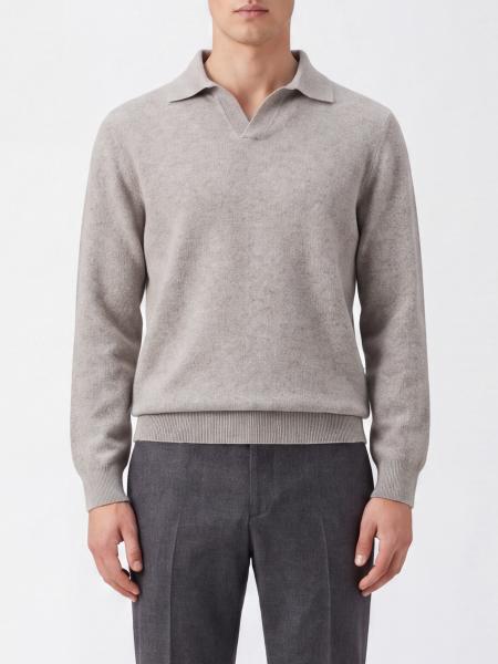 Brunello Cucinelli Long-Sleeved V-Neck Polo in 100% Cashmere